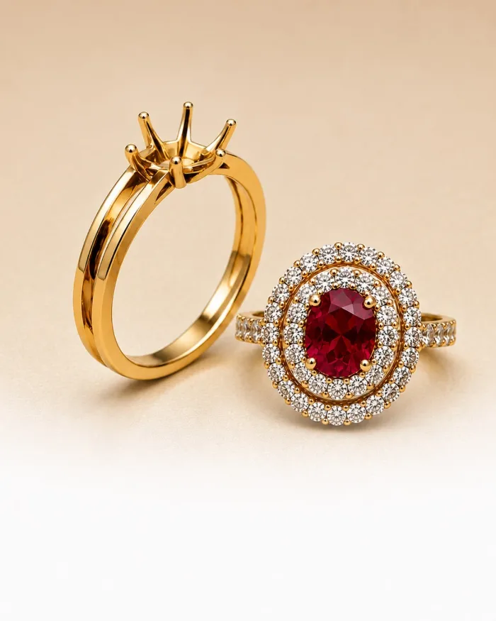 Gold mounting and finished ruby ring